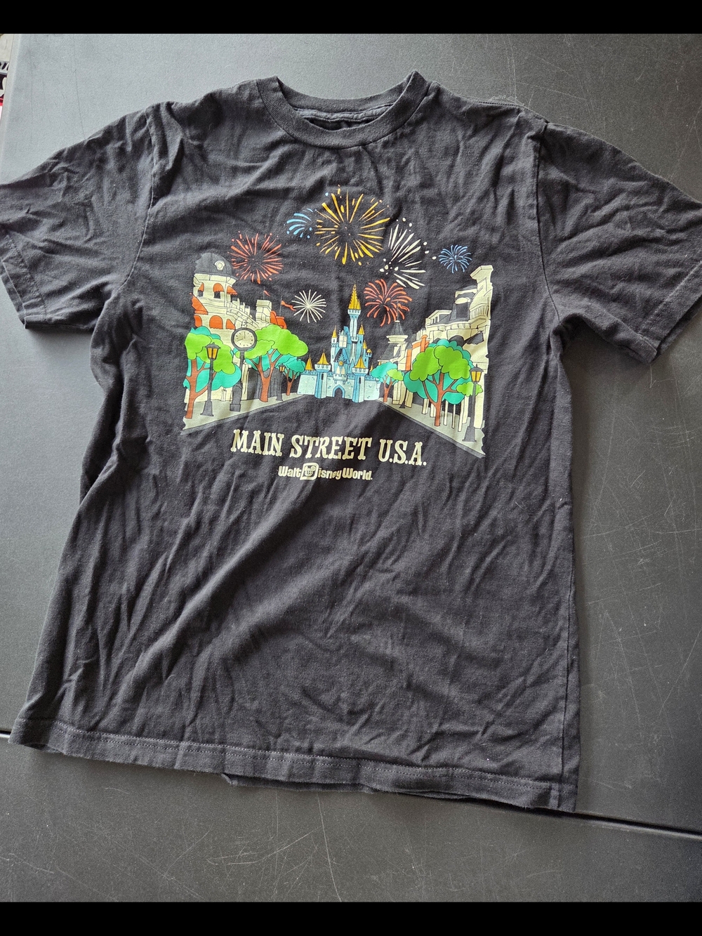Disney Black Main Street U.S.A. Castle & Fireworks Graphic Tee